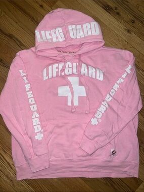 LIFEGUARD Pink Hooded Sweatshirt Size Large